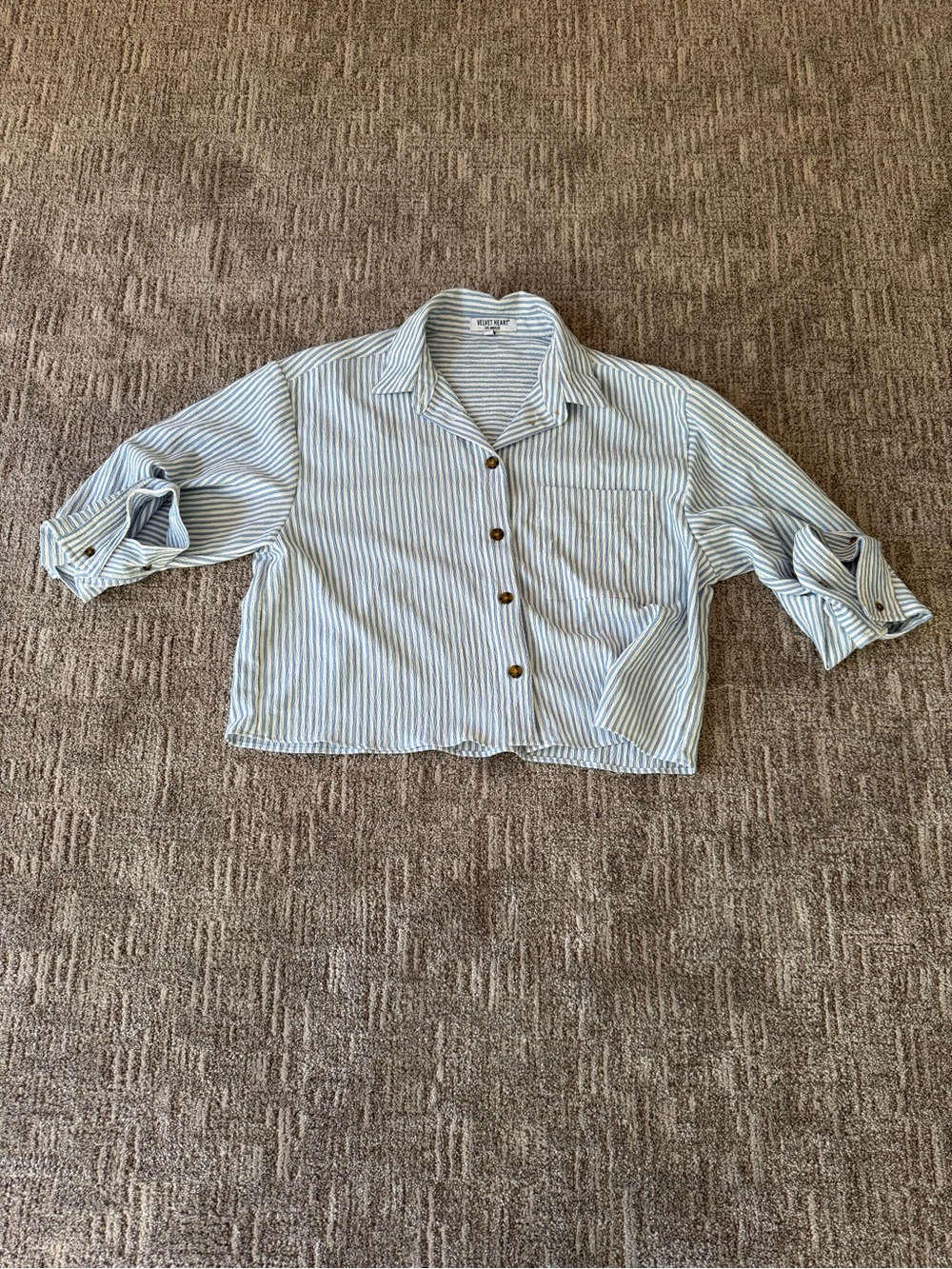 Striped Blue & White Button-Up Womenβs Top